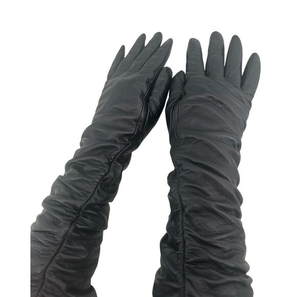 Source unknown Accessories - NWT Vintage Black Leather Mid Arm Length Gloves Sz S M Mob Wife Old Money